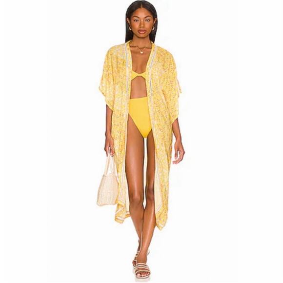 Revolve Ultra Soft Plush Kimono Yellow-Size M/L-NWT-Floral Design - Picture 1 of 11